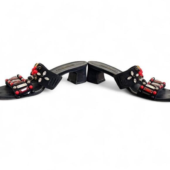 Authentic LOUIS VUITTON Black Suede Beaded Slides‎ Mules Heels sz. 7/37 - Picture 5 of 8